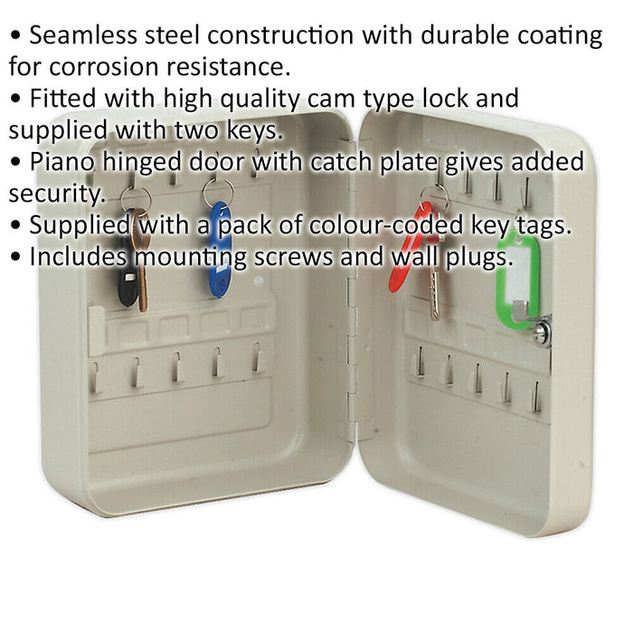 Wall Mounted Locking Mini Key Cabinet Safe - 20 Key Capacity - 160 x 200 x 80mm Loops