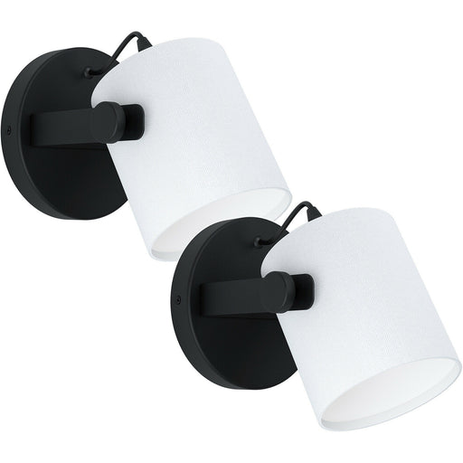 2 PACK LED Wall Light / Sconce Black Steel & White Fabric Shade 1x 28W E27 Loops