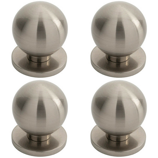 4x Small Solid Ball Cupboard Door Knob 25mm Dia Satin Nickel Cabinet Handle Loops