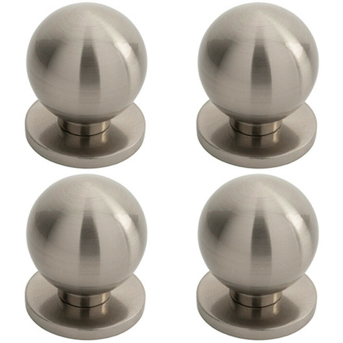 4x Small Solid Ball Cupboard Door Knob 25mm Dia Satin Nickel Cabinet Handle Loops