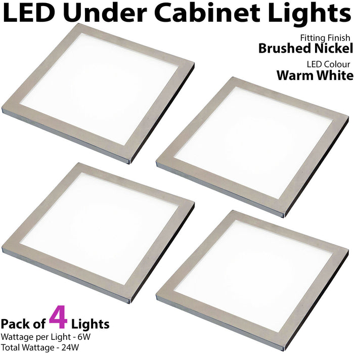 4x 6W LED Kitchen Cabinet Flush Panel Light & Driver Brushed Nickel Warm White Loops