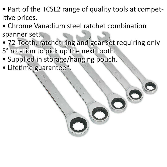 5pc Slim Handled Combination Spanner Set - 12 Point Metric Ring Open End Head Loops