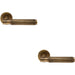 2x PAIR Knurled Grip Round Bar Handle on Round Rose Concealed Fix Antique Brass Loops