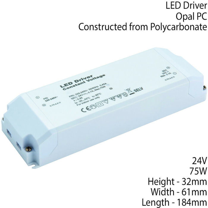24V DC 75W Constant LED Driver / Transformer Low Voltage Light Power Converter Loops