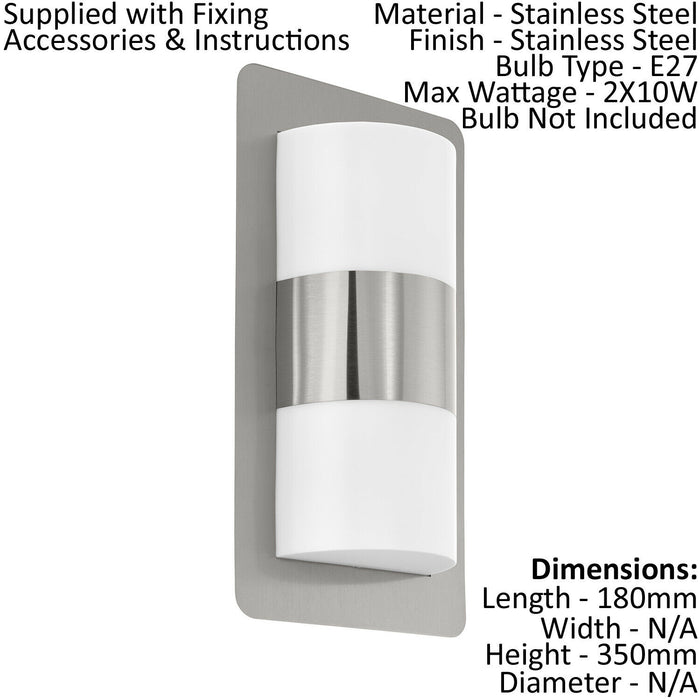 IP44 Outdoor Wall Light Modern Stainless Steel 2 x 10W E27 Bulb Porch Lamp Loops