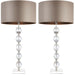 2 PACK Glass Table Lamp Light Silver Crystal & Taupe Shade Square Base Sideboard Loops