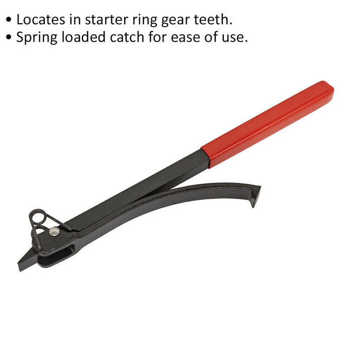 Flywheel Turning Wrench - Spring Loaded Catch Locates in Starter Ring Gear Teeth Loops