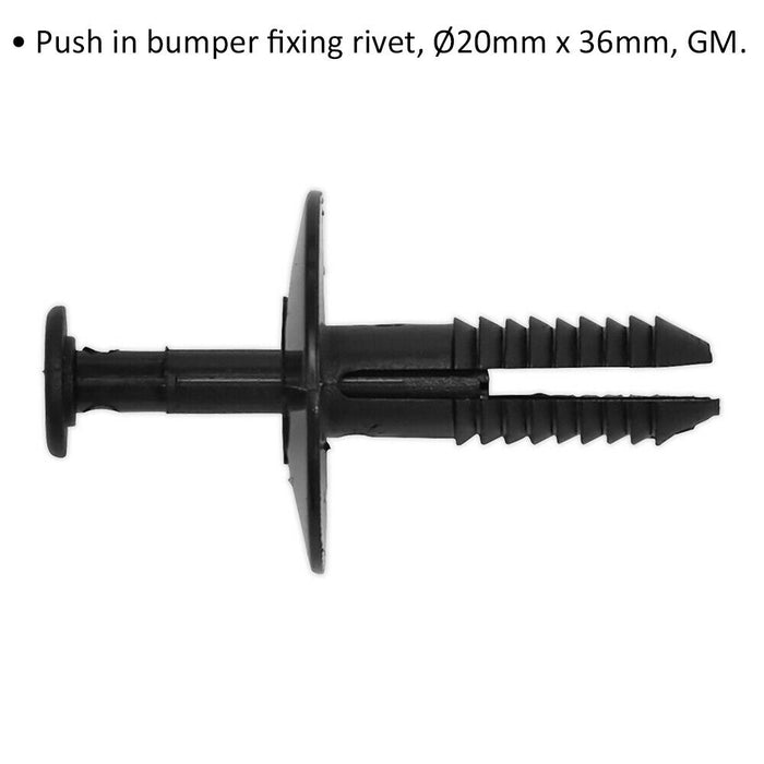 20 PACK Push-In Bumper Fixing Rivet - 20mm x 36mm - Suitable for GM Vehicles Loops