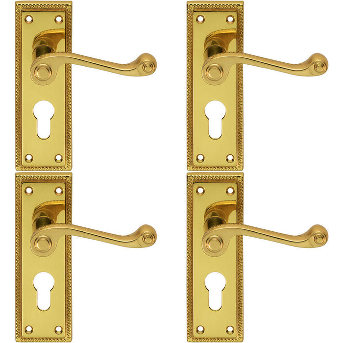 4x PAIR Reeded Design Scroll Lever on Euro Lock Backplate 150 x 48mm Brass Loops