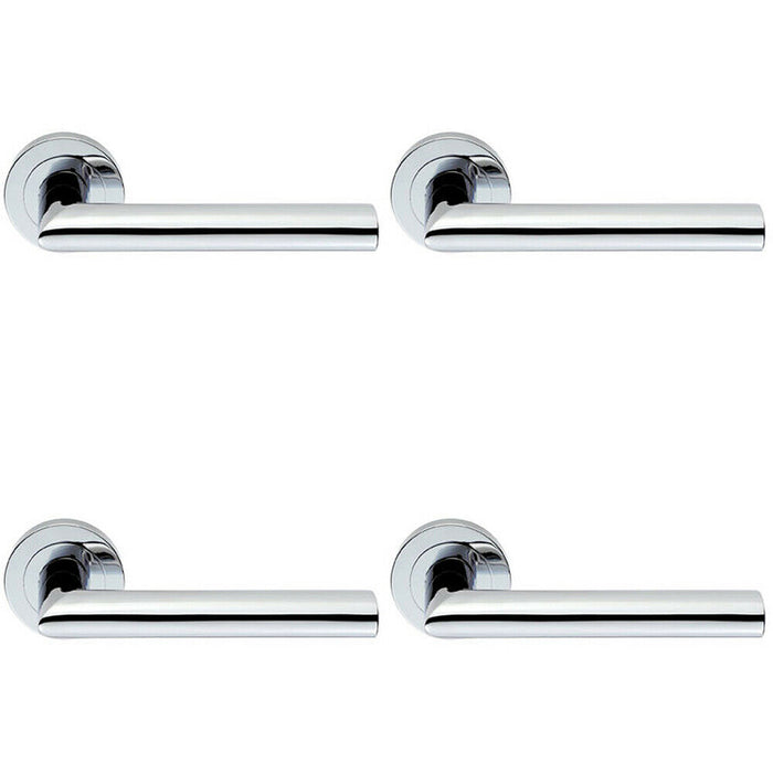 4x PAIR Straight Mitred Bar Handle on Round Rose Concealed Fix Polished Chrome Loops