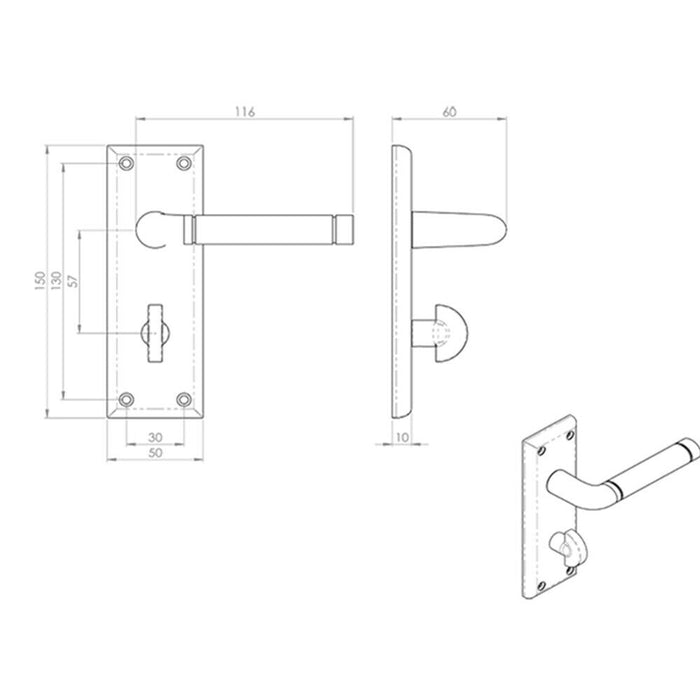 2x PAIR Round Bar Lever on Bathroom Backplate 150 x 50mm Polished & Satin Nickel Loops