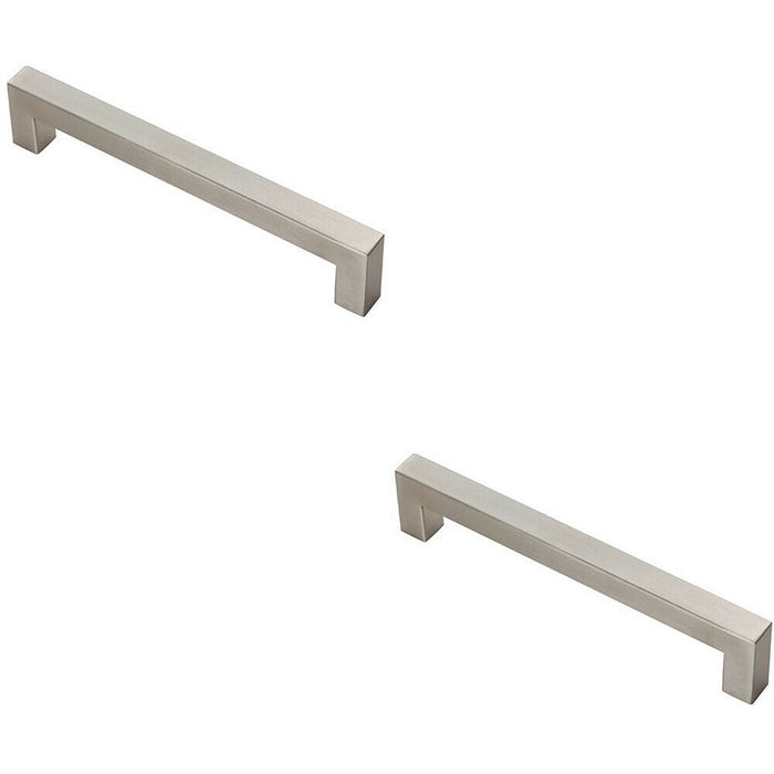 2x Square Linear Block Pull Handle 174 x 14mm 160mm Fixing Centres Satin Steel Loops
