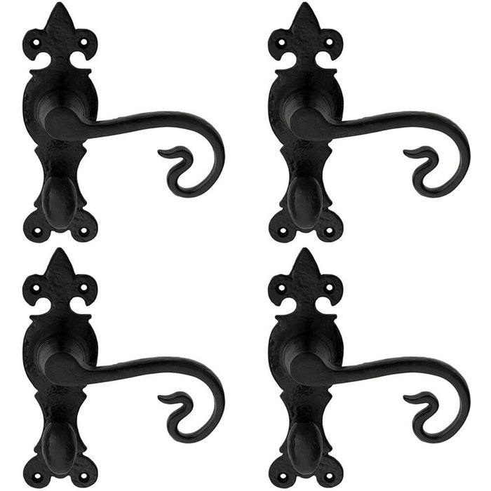 4x PAIR Forged Curled Handle on Bathroom Backplate 167 x 51mm Black Antique Loops
