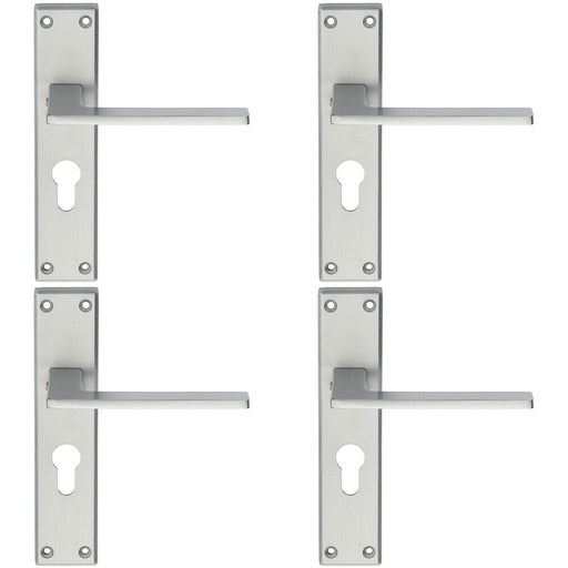 4x Flat Straight Lever on Euro Lock Backplate Handle 180 x 40mm Satin Chrome Loops