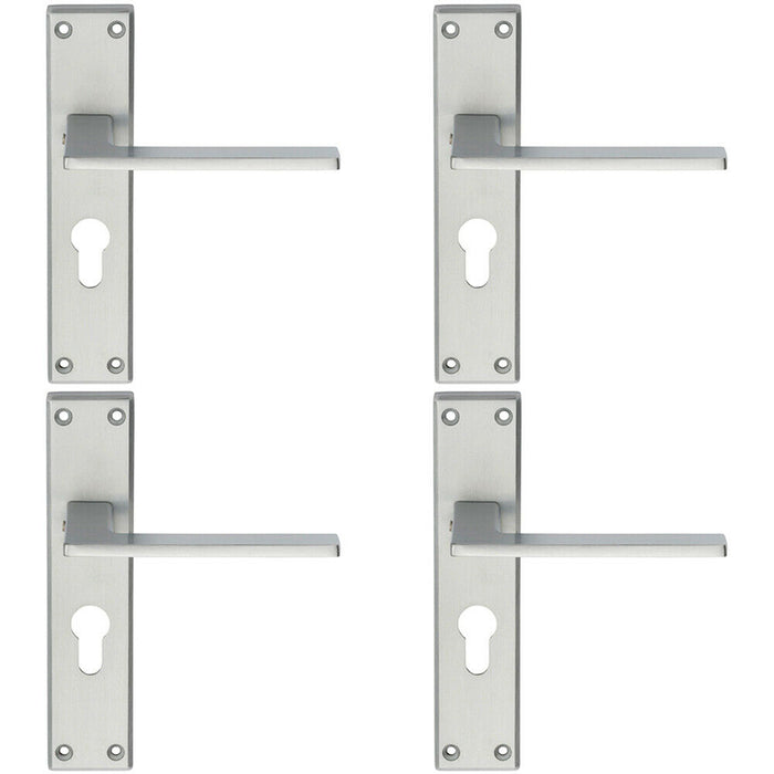 4x Flat Straight Lever on Euro Lock Backplate Handle 180 x 40mm Satin Chrome Loops