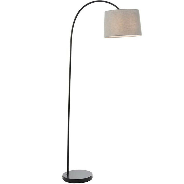 1.6m Curved Floor Lamp Matt Black & Grey Shade Free Standing Living Room Light Loops