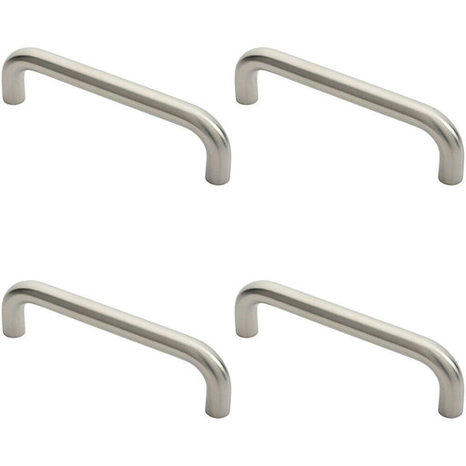 4x Round D Bar Pull Handle 22mm Dia 225mm Fixing Centres Satin Stainless Steel Loops