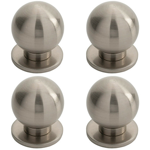4x Small Solid Ball Cupboard Door Knob 30mm Dia Satin Nickel Cabinet Handle Loops