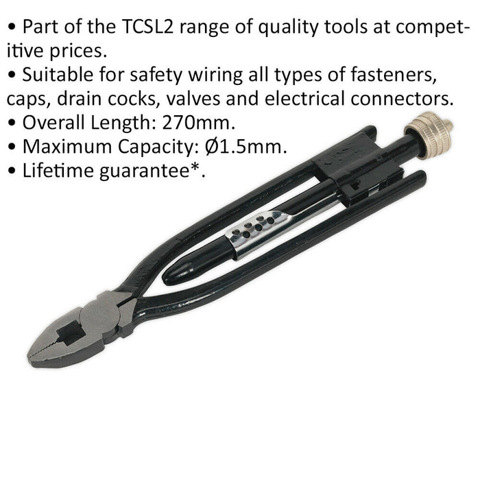 270mm Safety Wire Twister - 1.5mm Capacity - Wire Twisting Pliers - Safety Tie Loops