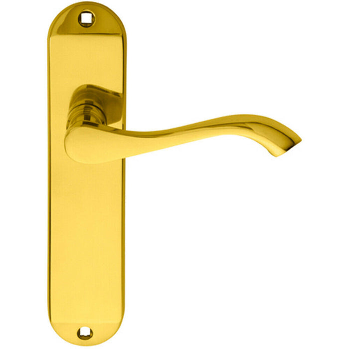 Door Handle & Latch Pack Brass Modern Scroll Curved Slim Rounded Backplate Loops