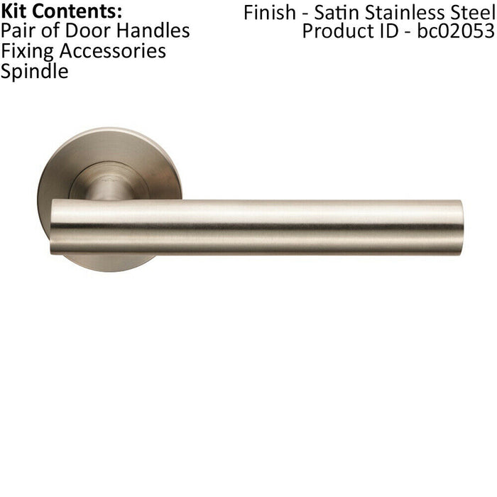 PAIR Straight Round T Bar Lever on Slim Round Rose Concealed Fix Satin Steel Loops