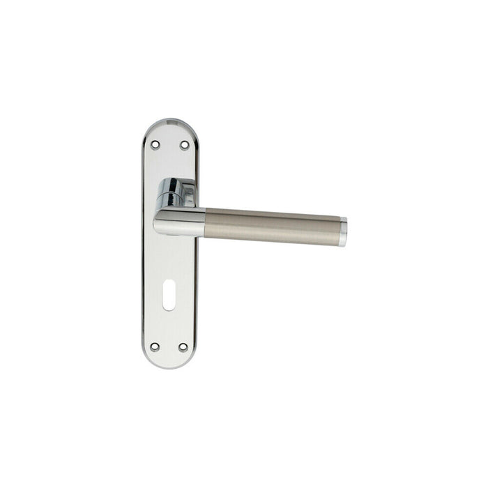 2x Round Bar Lever on Lock Backplate Door Handle 180 x 40mm Chrome & Nickel Loops