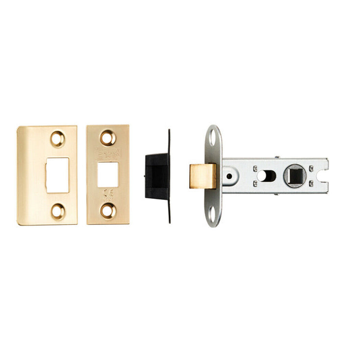 64mm Tubular Mortice Door Latch Bolt Through Square Forends Satin Brass Loops