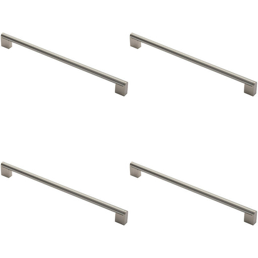 4x Round Bar Pull Handle 360 x 14mm 320mm Fixing Centres Satin Nickel & Steel Loops