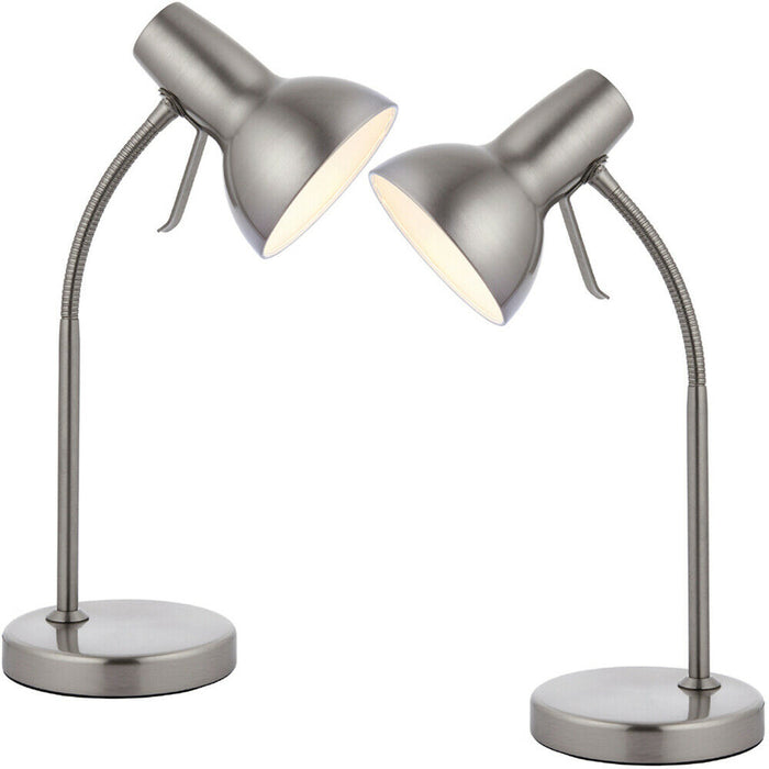 2 PACK | Adjustable Neck USB Desk Lamp Satin Nickel Metal Shade Table Work Light - LoopsDirect