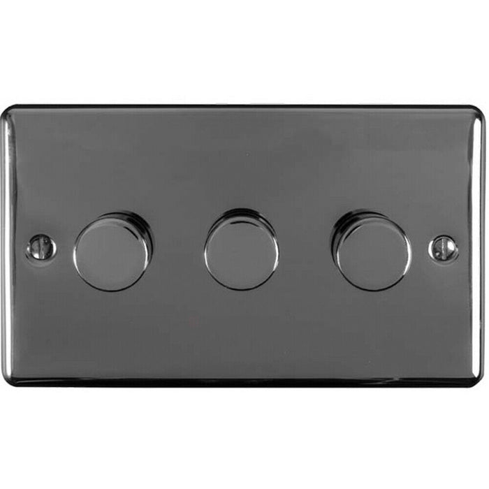 2 PACK 3 Gang 400W 2 Way Rotary Dimmer Switch BLACK NICKEL Light Dimming Plate Loops
