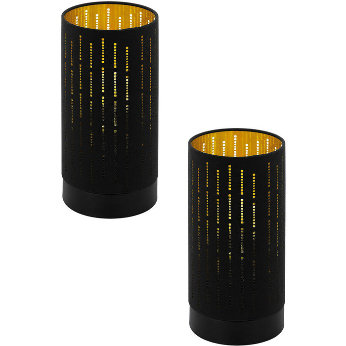 2 PACK Table Lamp Colour Black Shade Black Gold Fabric With Cut Outs E27 1x40W Loops