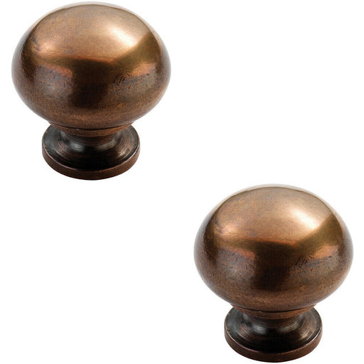 2x Mushroom Cupboard Door Knob 30mm Diameter Solid Bronze Cabinet Handle Loops
