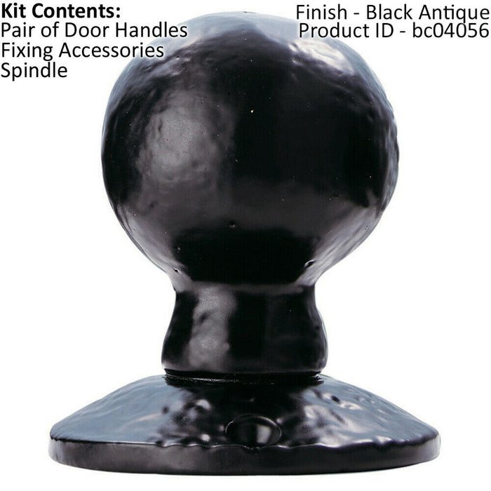 PAIR Round Ball Mortice Door Knob 60mm Diameter Black Antique Door Handle Loops