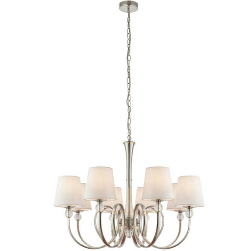 Luxury Hanging Ceiling Pendant Light Bright Nickel White Silk 8 Lamp Chandelier Loops