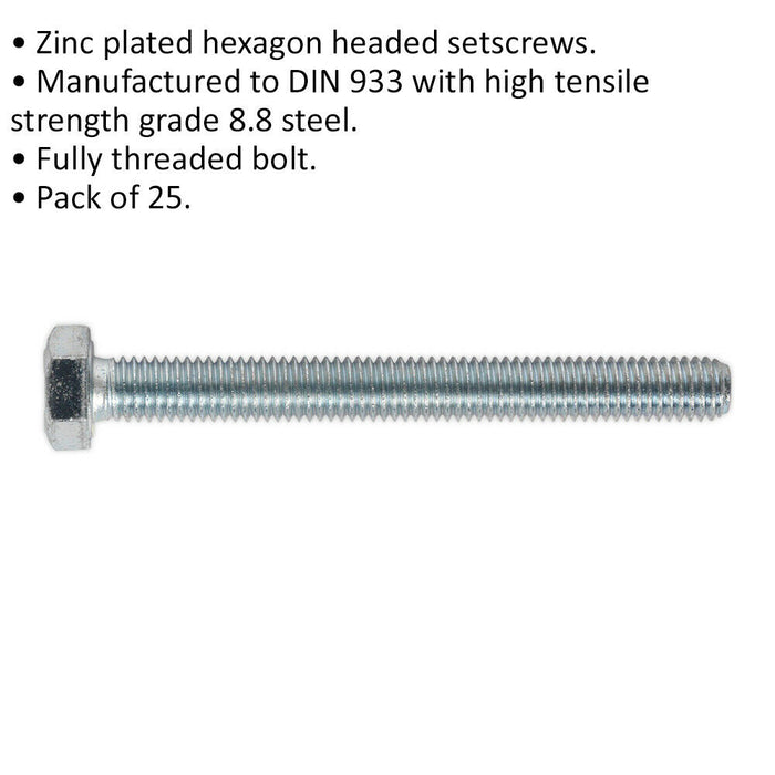 50 PACK HT Setscrew - M8 x 75mm - Grade 8.8 Zinc - Fully Threaded - DIN 933 Loops