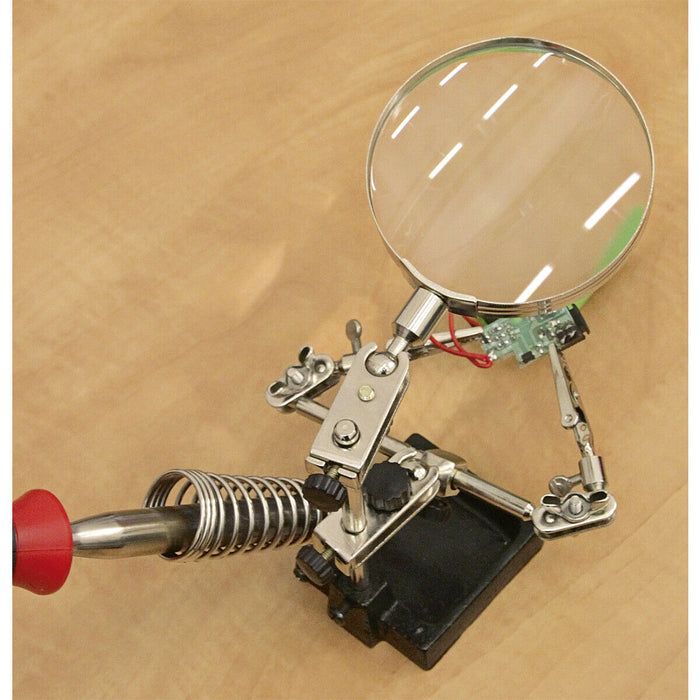 Mini Robot Helping Hands with 90mm Magnifier & Soldering Iron Stand Clips Holder Loops