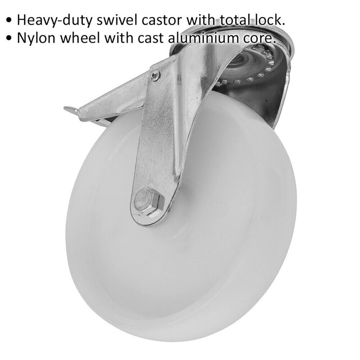 100mm Heavy Duty Castor Wheel - Bolt Hole Swivel - 36mm Tread - Total Lock Brake Loops