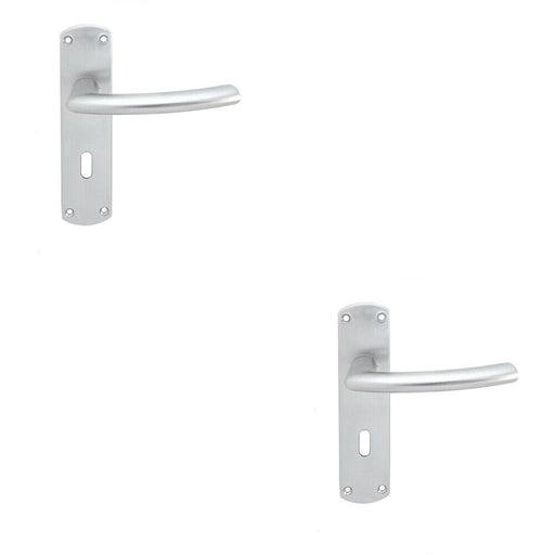 2x Curved Bar Handle on Lock Backplate Oval Profile 170 x 42mm Satin Chrome Loops
