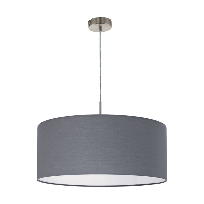 Pendant Light Colour Satin Nickel Steel Shade Grey Fabric Bulb E27 1x60W Loops