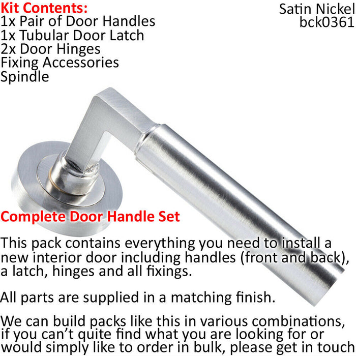 Door Handle & Latch Pack Satin Nickel Square & Straight Screwless Round Rose Loops