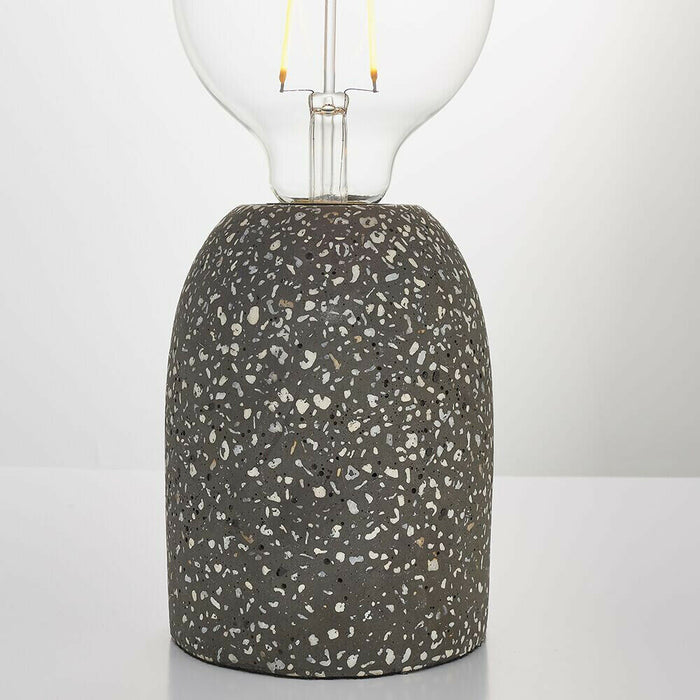 Modern Terrazzo Mini Table Lamp Black Speckled Marble Bedside Bulb Holder Light Loops