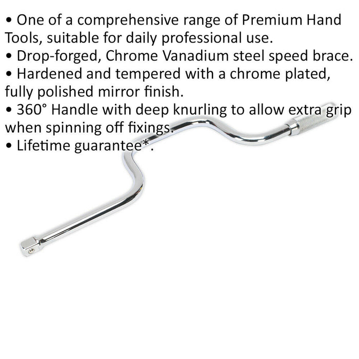 415mm Speed Brace Tool - 1/2" Square Drive - Manual Hand Turn / Crank Nut Bar Loops