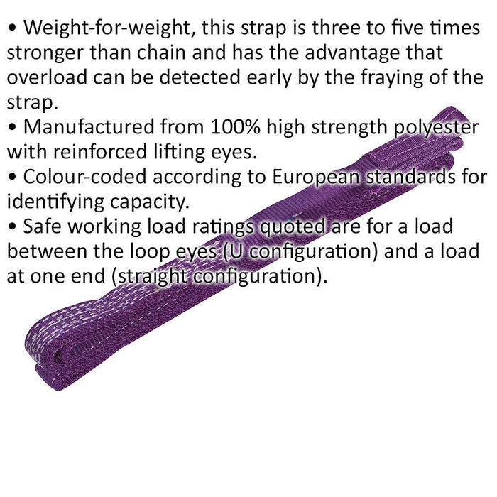 3 Metre Load Sling - 1 Tonne Capacity - High Strength Polyester - Lifting Strap Loops