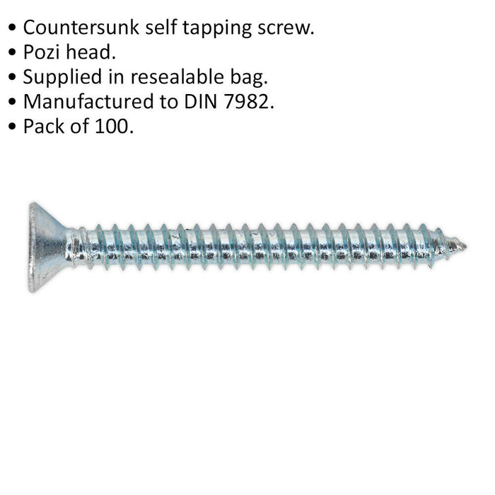 100 PACK 4.2 x 38mm Self Tapping Countersunk Screw - Pozi Head - Fixings Screw Loops
