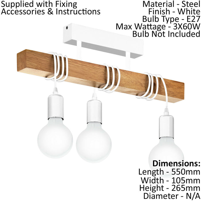 Ceiling Spot Light & 2x Matching Wall Lights White & Wood Trendy Hanging Lamp Loops