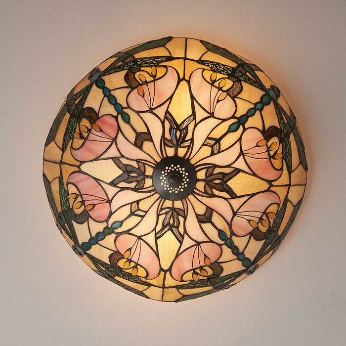 Tiffany Glass Semi Flush Ceiling Light Dragonfly Round Inverted Shade i00032 Loops