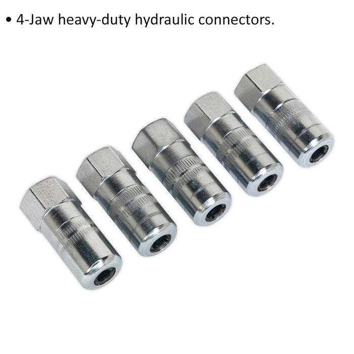 5 pack 4-Jaw Heavy Duty Hydraulic Connector - 1/8" BSP - Grease Gun Coupling Loops