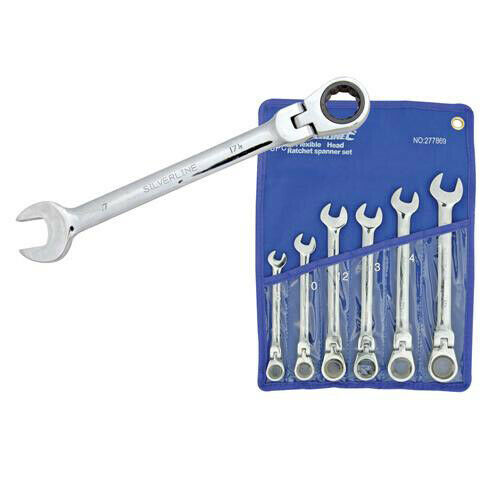 6 Piece Flexible Ratchet Ring Spanner | 8mm 17mm | Pivot Wrench Garage Tool Loops