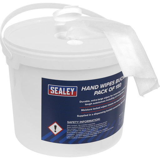 Hand Wipes Bucket - Contains 150 Extra Large Wipes - Removes Oil & Grease Loops
