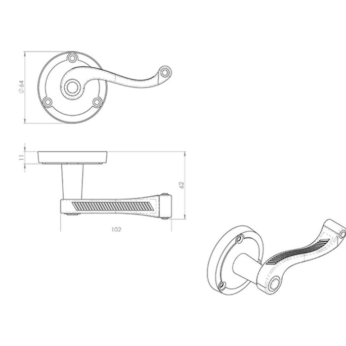 Door Handle & Latch Pack Brass Georgian Scroll Curved Screwless Round Rose Loops
